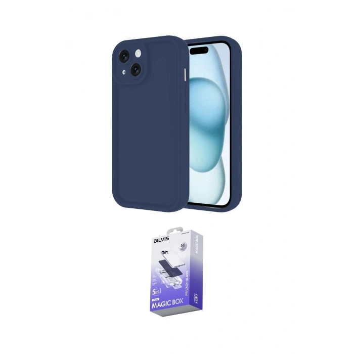 MARSİLYAN™- iPhone 14 Kılıf Yankı Yansıma Özel Seri - Siyah Bilvis 5in1 5D Magic Hayalet Cam Ekran Koruyucu