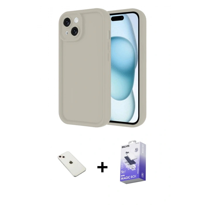 MARSİLYAN™- iPhone 14 Kılıf Yankı Yansıma Özel Seri - Siyah Bilvis 5in1 5D Magic Hayalet Cam Ekran Koruyucu + Diamond Kamera Lens - PE