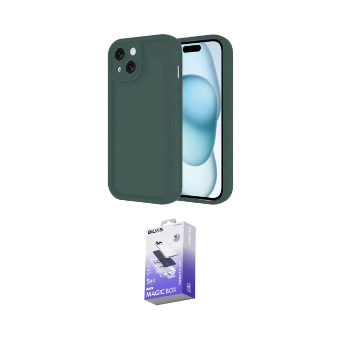 MARSİLYAN™- iPhone 14 Kılıf Yankı Yansıma Özel Seri - Siyah Bilvis 5in1 5D Magic Hayalet Cam Ekran Koruyucu