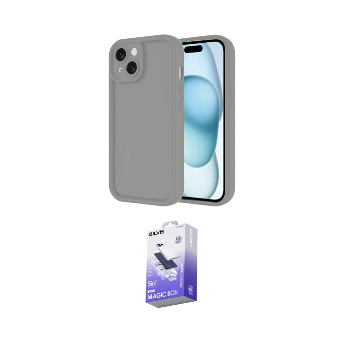 MARSİLYAN™- iPhone 14 Kılıf Yankı Yansıma Özel Seri - Siyah Bilvis 5in1 5D Magic Hayalet Cam Ekran Koruyucu