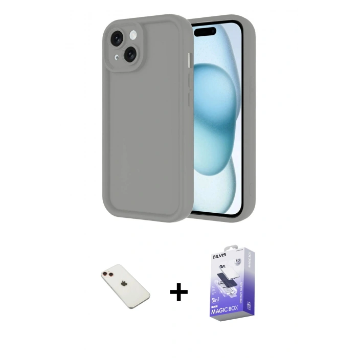 MARSİLYAN™- iPhone 14 Kılıf Yankı Yansıma Özel Seri - Siyah Bilvis 5in1 5D Magic Hayalet Cam Ekran Koruyucu + Diamond Kamera Lens - KI