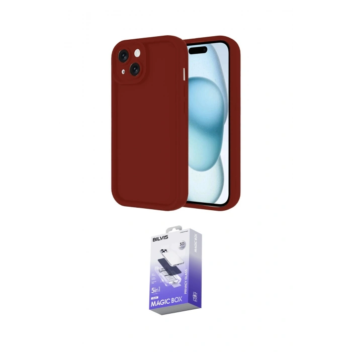 MARSİLYAN™- iPhone 14 Kılıf Yankı Yansıma Özel Seri - Siyah Bilvis 5in1 5D Magic Hayalet Cam Ekran Koruyucu