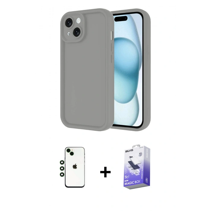 MARSİLYAN™- iPhone 14 Kılıf Yankı Yansıma Özel Seri - Siyah Bilvis 5in1 5D Magic Hayalet Cam Ekran Koruyucu + Shine Kamera Lens - YL