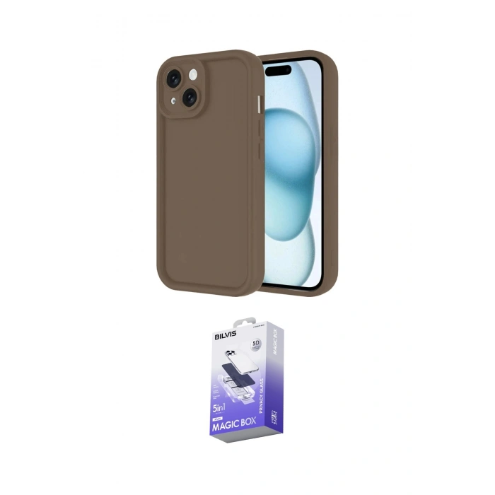 MARSİLYAN™- iPhone 14 Kılıf Yankı Yansıma Özel Seri - Siyah Bilvis 5in1 5D Magic Hayalet Cam Ekran Koruyucu