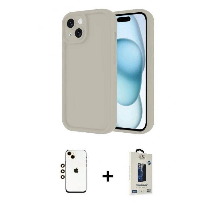 MARSİLYAN™- iPhone 14 Kılıf Yankı Yansıma Özel Seri - Siyah Bilvis Hayalet Cam Ekran Koruyucu + Shine Kamera Lens - GD