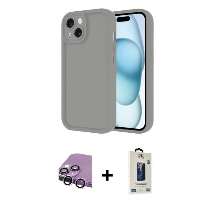 MARSİLYAN™- iPhone 14 Kılıf Yankı Yansıma Özel Seri - Siyah Bilvis Hayalet Cam Ekran Koruyucu + Raze Metal Kamera Lens - GS