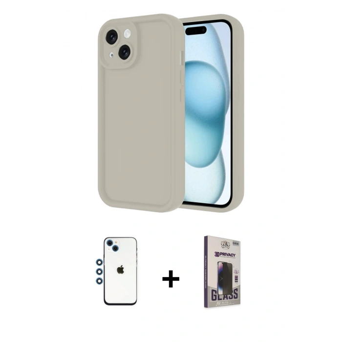 MARSİLYAN™- iPhone 14 Kılıf Yankı Yansıma Özel Seri - Siyah Bilvis Hayalet Cam Ekran Koruyucu + Shine Kamera Lens - MI