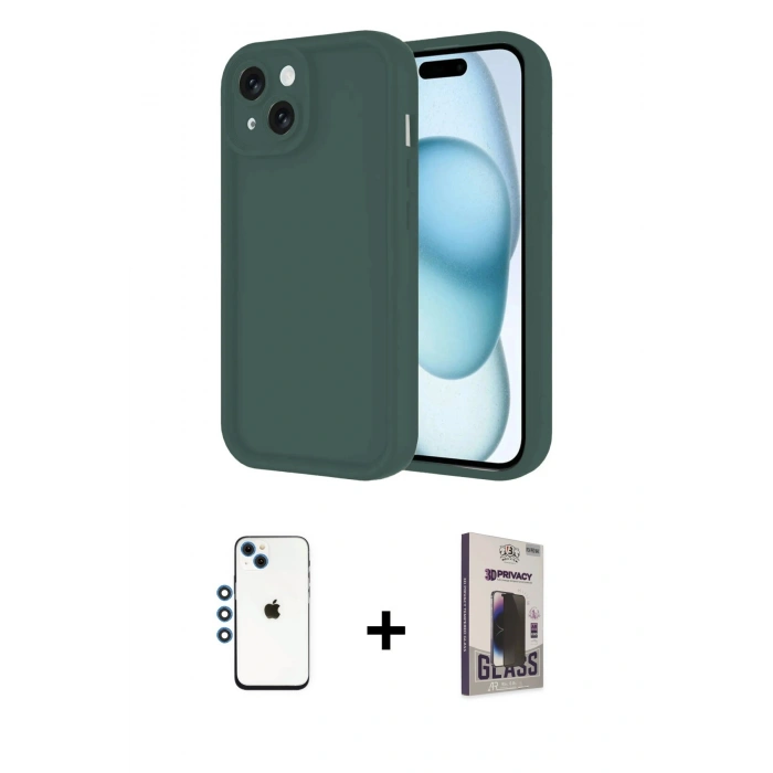 MARSİLYAN™- iPhone 14 Kılıf Yankı Yansıma Özel Seri - Siyah Bilvis Hayalet Cam Ekran Koruyucu + Shine Kamera Lens - MI