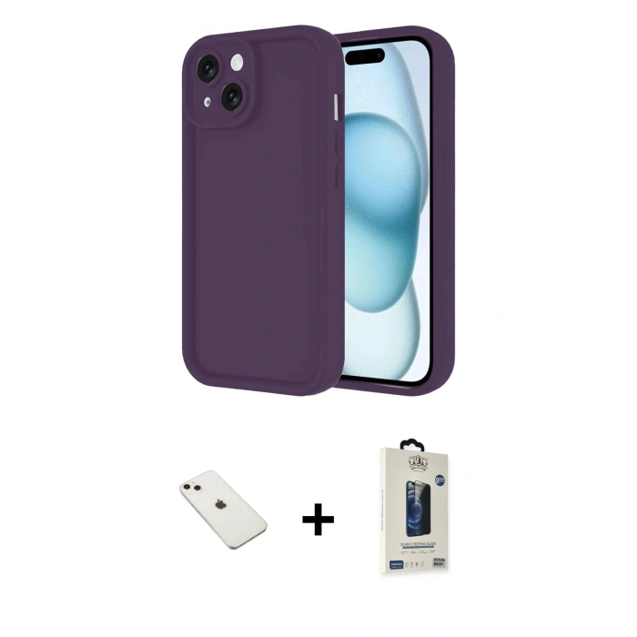 MARSİLYAN™- iPhone 14 Kılıf Yankı Yansıma Özel Seri - Siyah Bilvis Hayalet Cam Ekran Koruyucu + Diamond Kamera Lens - PE