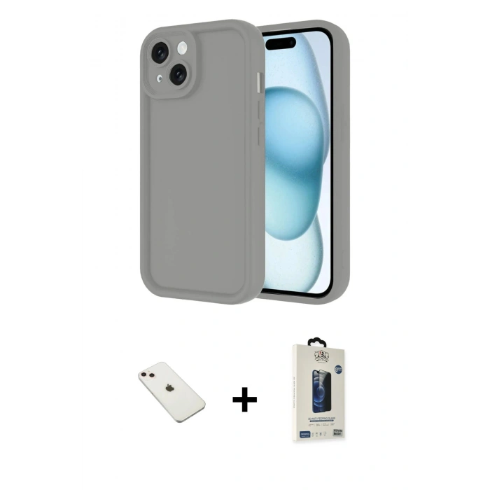 MARSİLYAN™- iPhone 14 Kılıf Yankı Yansıma Özel Seri - Siyah Bilvis Hayalet Cam Ekran Koruyucu + Diamond Kamera Lens - PE