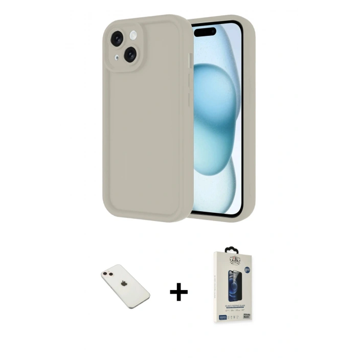 MARSİLYAN™- iPhone 14 Kılıf Yankı Yansıma Özel Seri - Siyah Bilvis Hayalet Cam Ekran Koruyucu + Diamond Kamera Lens - PE