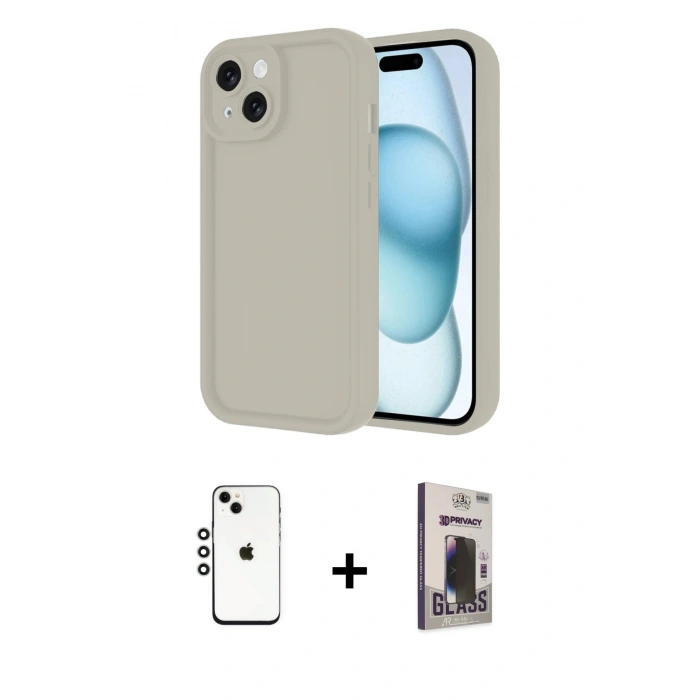 MARSİLYAN™- iPhone 14 Kılıf Yankı Yansıma Özel Seri - Siyah Bilvis Hayalet Cam Ekran Koruyucu + Shine Kamera Lens - GS