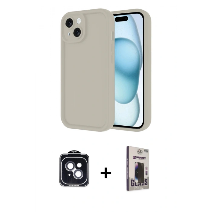 MARSİLYAN™- iPhone 14 Kılıf Yankı Yansıma Özel Seri - Siyah Bilvis Hayalet Cam Ekran Koruyucu + PVD Metal Kamera Lens - SH
