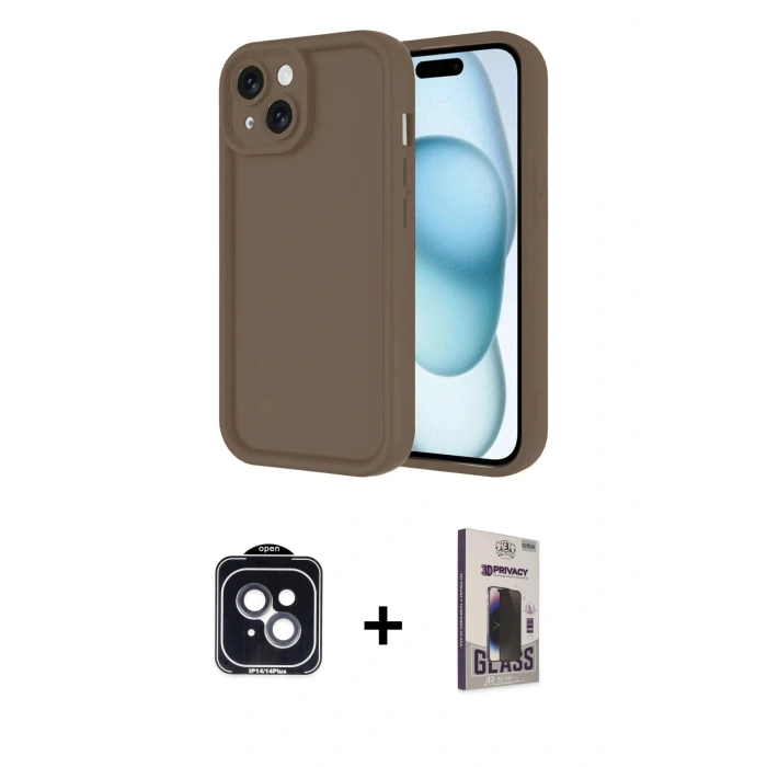 MARSİLYAN™- iPhone 14 Kılıf Yankı Yansıma Özel Seri - Siyah Bilvis Hayalet Cam Ekran Koruyucu + PVD Metal Kamera Lens - SH