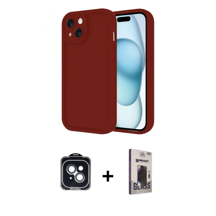 MARSİLYAN™- iPhone 14 Kılıf Yankı Yansıma Özel Seri - Siyah Bilvis Hayalet Cam Ekran Koruyucu + PVD Metal Kamera Lens - SH
