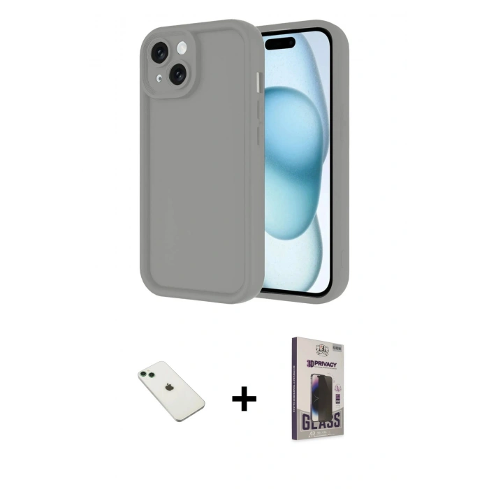 MARSİLYAN™- iPhone 14 Kılıf Yankı Yansıma Özel Seri - Siyah Bilvis Hayalet Cam Ekran Koruyucu + Diamond Kamera Lens - YL