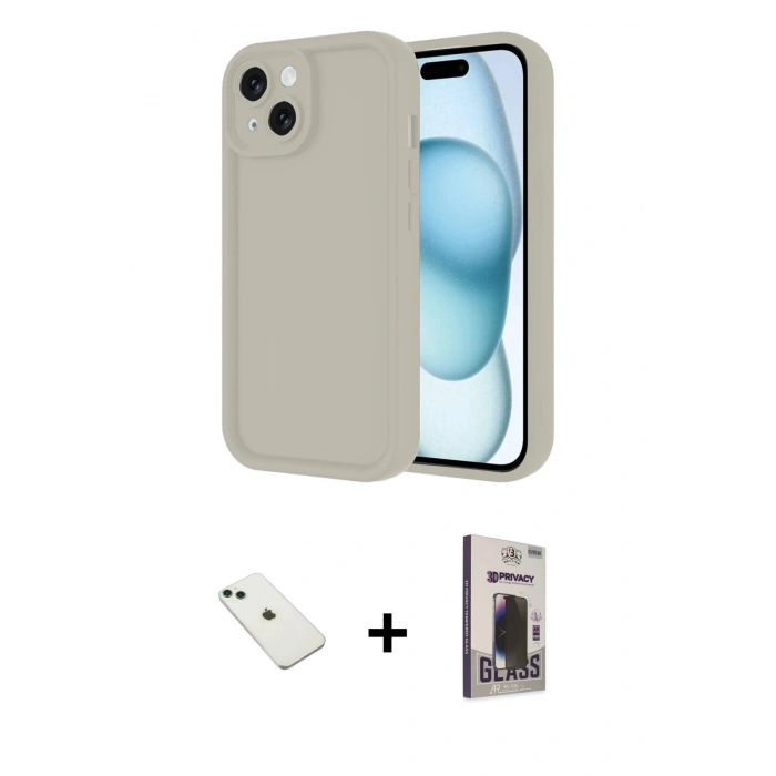 MARSİLYAN™- iPhone 14 Kılıf Yankı Yansıma Özel Seri - Siyah Bilvis Hayalet Cam Ekran Koruyucu + Diamond Kamera Lens - YL