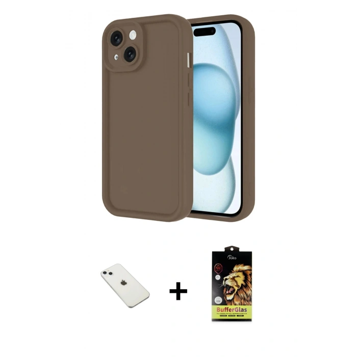 MARSİLYAN™- iPhone 14 Kılıf Yankı Yansıma Özel Seri - Siyah Buffer Cam Ekran Koruyucu + Diamond Kamera Lens - SABE