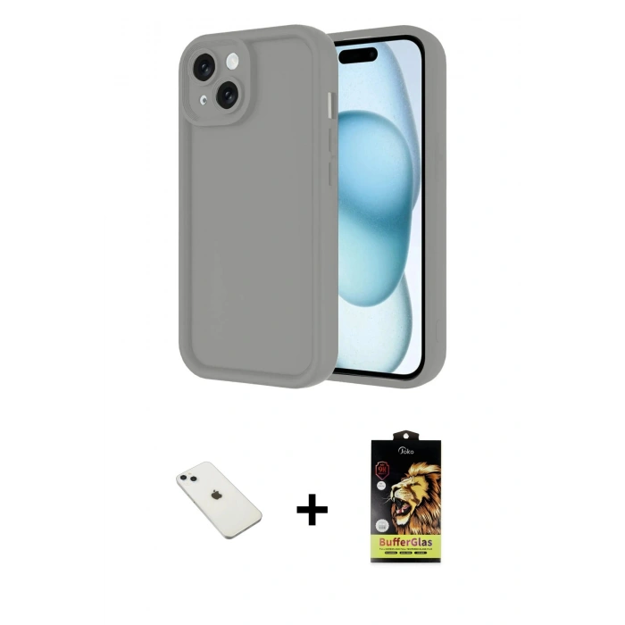 MARSİLYAN™- iPhone 14 Kılıf Yankı Yansıma Özel Seri - Siyah Buffer Cam Ekran Koruyucu + Diamond Kamera Lens - SABE