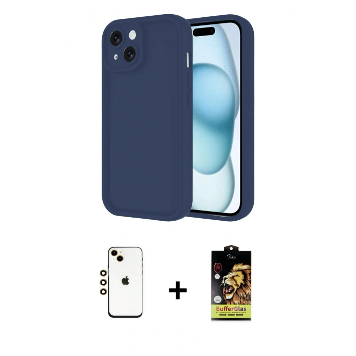 MARSİLYAN™- iPhone 14 Kılıf Yankı Yansıma Özel Seri - Siyah Buffer Cam Ekran Koruyucu + Shine Kamera Lens - GD