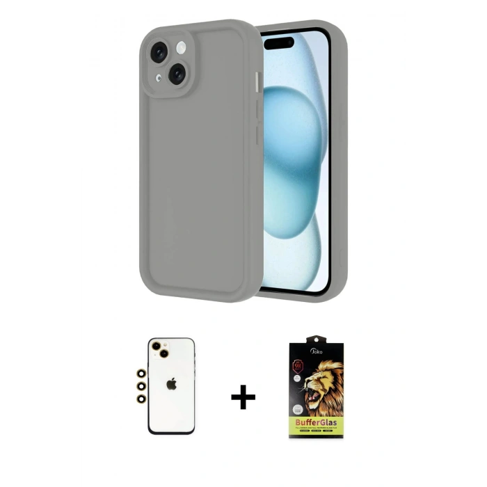 MARSİLYAN™- iPhone 14 Kılıf Yankı Yansıma Özel Seri - Siyah Buffer Cam Ekran Koruyucu + Shine Kamera Lens - GD