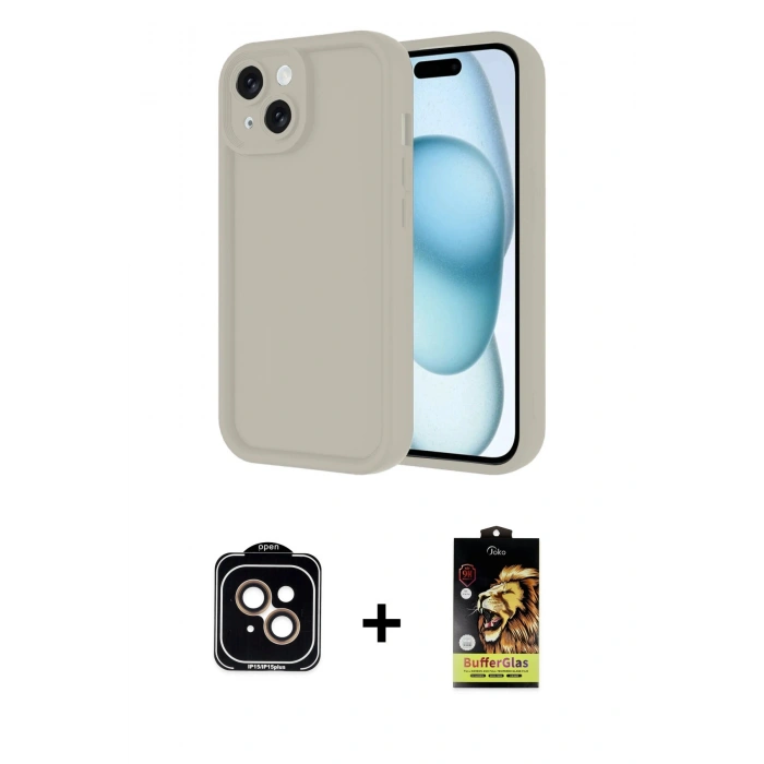 MARSİLYAN™- iPhone 14 Kılıf Yankı Yansıma Özel Seri - Siyah Buffer Cam Ekran Koruyucu + PVD Metal Kamera Lens - TU