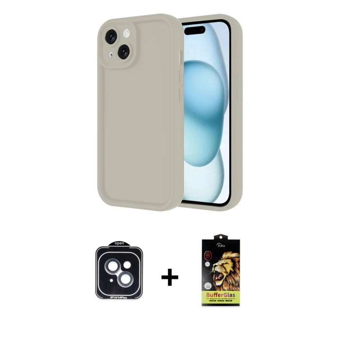 MARSİLYAN™- iPhone 14 Kılıf Yankı Yansıma Özel Seri - Siyah Buffer Cam Ekran Koruyucu + PVD Metal Kamera Lens - SH
