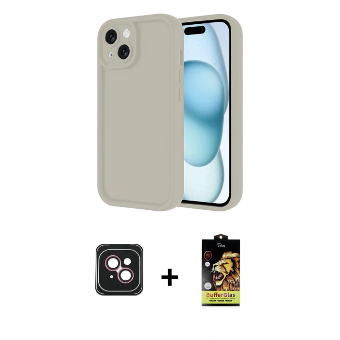 MARSİLYAN™- iPhone 14 Kılıf Yankı Yansıma Özel Seri - Siyah Buffer Cam Ekran Koruyucu + PVD Metal Kamera Lens - PE