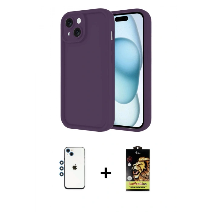 MARSİLYAN™- iPhone 14 Kılıf Yankı Yansıma Özel Seri - Siyah Buffer Cam Ekran Koruyucu + Shine Kamera Lens - MI