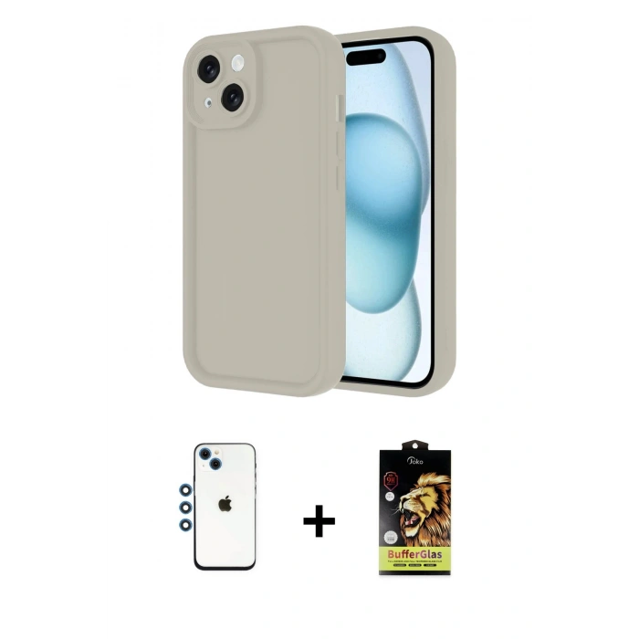 MARSİLYAN™- iPhone 14 Kılıf Yankı Yansıma Özel Seri - Siyah Buffer Cam Ekran Koruyucu + Shine Kamera Lens - MI