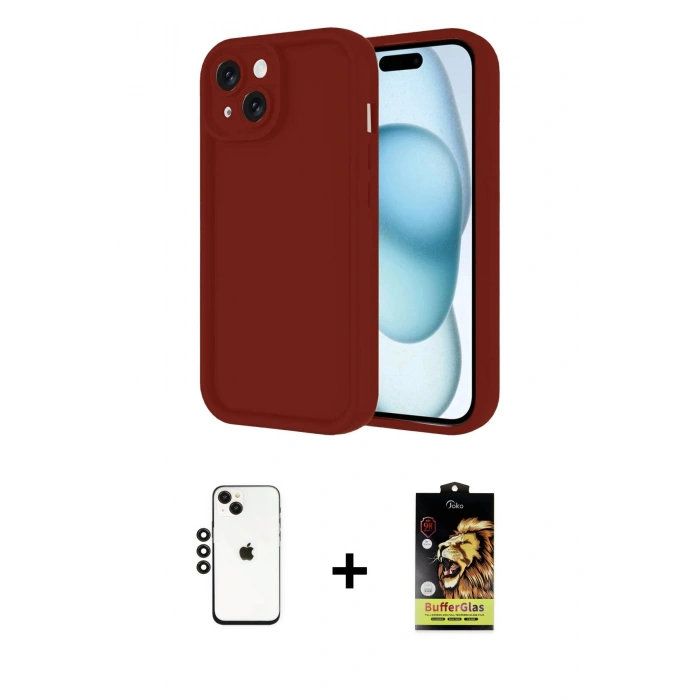MARSİLYAN™- iPhone 14 Kılıf Yankı Yansıma Özel Seri - Siyah Buffer Cam Ekran Koruyucu + Shine Kamera Lens - SH