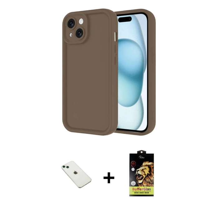 MARSİLYAN™- iPhone 14 Kılıf Yankı Yansıma Özel Seri - Siyah Buffer Cam Ekran Koruyucu + Diamond Kamera Lens - YL