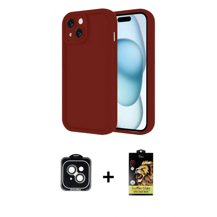 MARSİLYAN™- iPhone 14 Kılıf Yankı Yansıma Özel Seri - Siyah Buffer Cam Ekran Koruyucu + PVD Metal Kamera Lens - YL