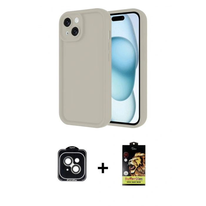 MARSİLYAN™- iPhone 14 Kılıf Yankı Yansıma Özel Seri - Siyah Buffer Cam Ekran Koruyucu + PVD Metal Kamera Lens - YL