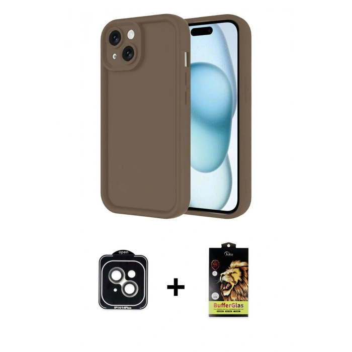 MARSİLYAN™- iPhone 14 Kılıf Yankı Yansıma Özel Seri - Siyah Buffer Cam Ekran Koruyucu + PVD Metal Kamera Lens - YL