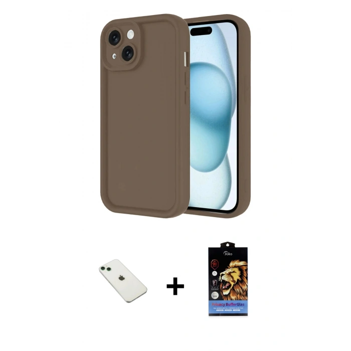 MARSİLYAN™- iPhone 14 Kılıf Yankı Yansıma Özel Seri - Siyah Buffer Hayalet Cam Ekran Koruyucu + Diamond Kamera Lens - YL