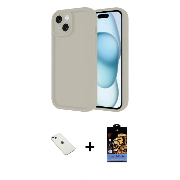 MARSİLYAN™- iPhone 14 Kılıf Yankı Yansıma Özel Seri - Siyah Buffer Hayalet Cam Ekran Koruyucu + Diamond Kamera Lens - SABE