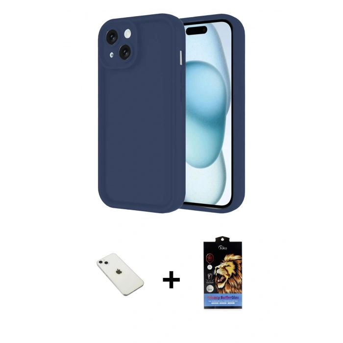 MARSİLYAN™- iPhone 14 Kılıf Yankı Yansıma Özel Seri - Siyah Buffer Hayalet Cam Ekran Koruyucu + Diamond Kamera Lens - SABE