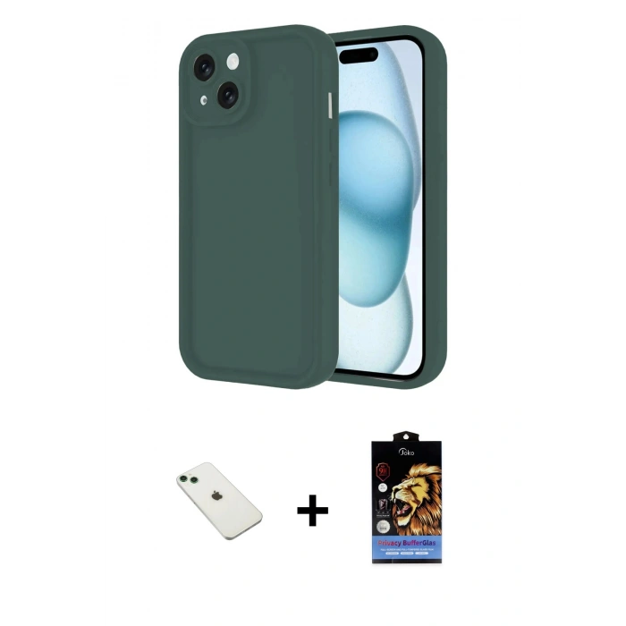 MARSİLYAN™- iPhone 14 Kılıf Yankı Yansıma Özel Seri - Siyah Buffer Hayalet Cam Ekran Koruyucu + Diamond Kamera Lens - YL