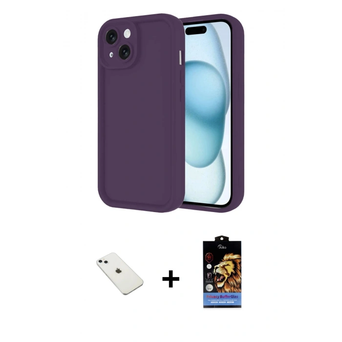 MARSİLYAN™- iPhone 14 Kılıf Yankı Yansıma Özel Seri - Siyah Buffer Hayalet Cam Ekran Koruyucu + Diamond Kamera Lens - SABE