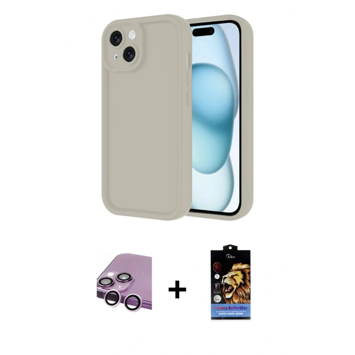 MARSİLYAN™- iPhone 14 Kılıf Yankı Yansıma Özel Seri - Siyah Buffer Hayalet Cam Ekran Koruyucu + Raze Metal Kamera Lens - MR