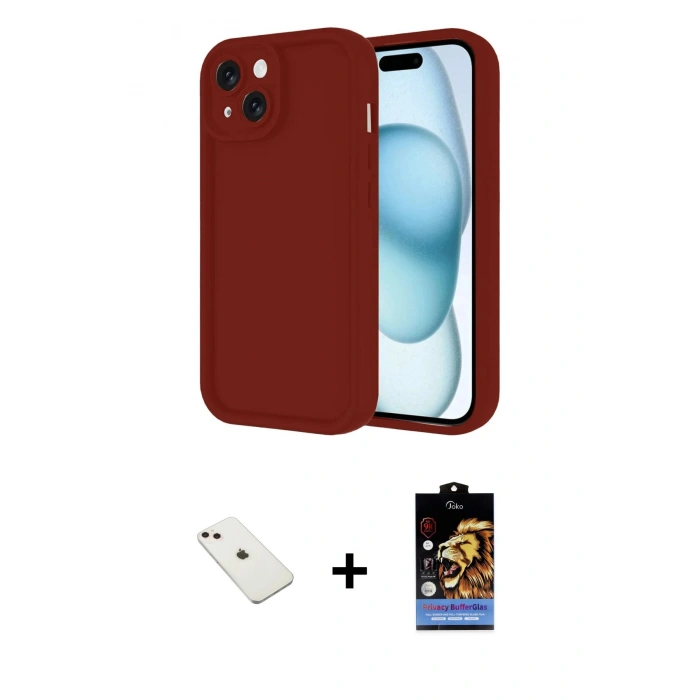 MARSİLYAN™- iPhone 14 Kılıf Yankı Yansıma Özel Seri - Siyah Buffer Hayalet Cam Ekran Koruyucu + Pembe Diamond Kamera Lens