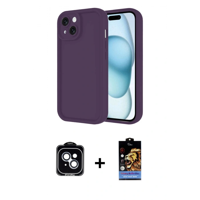 MARSİLYAN™- iPhone 14 Kılıf Yankı Yansıma Özel Seri - Siyah Buffer Hayalet Cam Ekran Koruyucu + PVD Metal Kamera Lens - MI