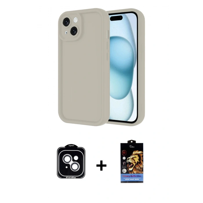 MARSİLYAN™- iPhone 14 Kılıf Yankı Yansıma Özel Seri - Siyah Buffer Hayalet Cam Ekran Koruyucu + PVD Metal Kamera Lens - GS