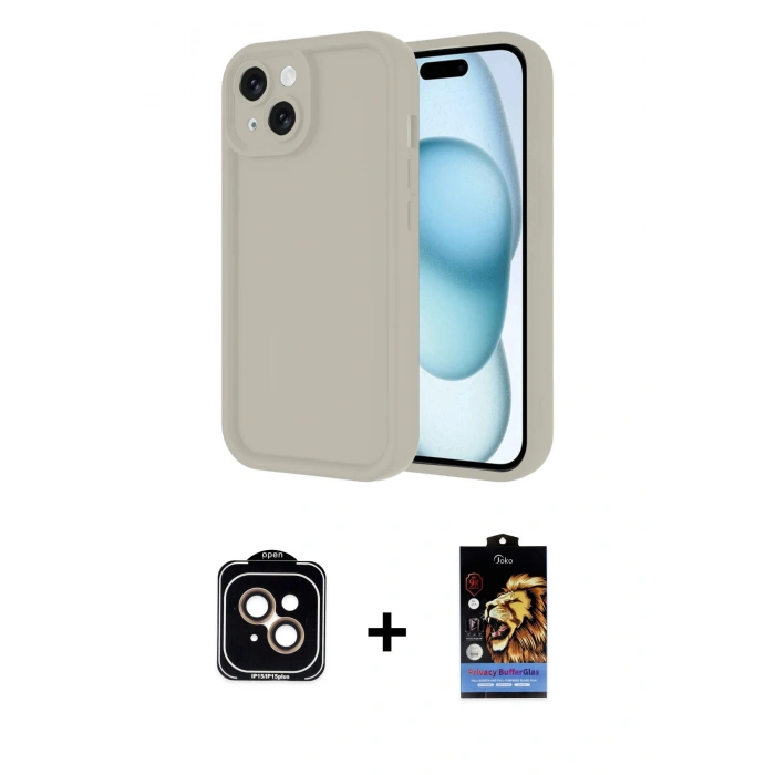 MARSİLYAN™- iPhone 14 Kılıf Yankı Yansıma Özel Seri - Siyah Buffer Hayalet Cam Ekran Koruyucu + PVD Metal Kamera Lens - TU