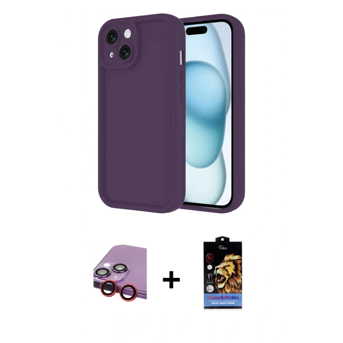 MARSİLYAN™- iPhone 14 Kılıf Yankı Yansıma Özel Seri - Siyah Buffer Hayalet Cam Ekran Koruyucu + Raze Metal Kamera Lens - KI