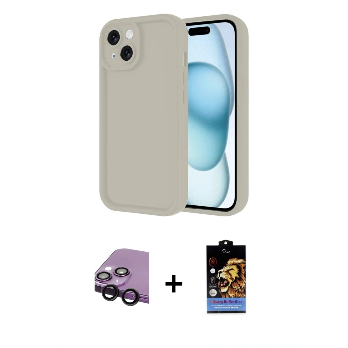 MARSİLYAN™- iPhone 14 Kılıf Yankı Yansıma Özel Seri - Siyah Buffer Hayalet Cam Ekran Koruyucu + Raze Metal Kamera Lens - SH