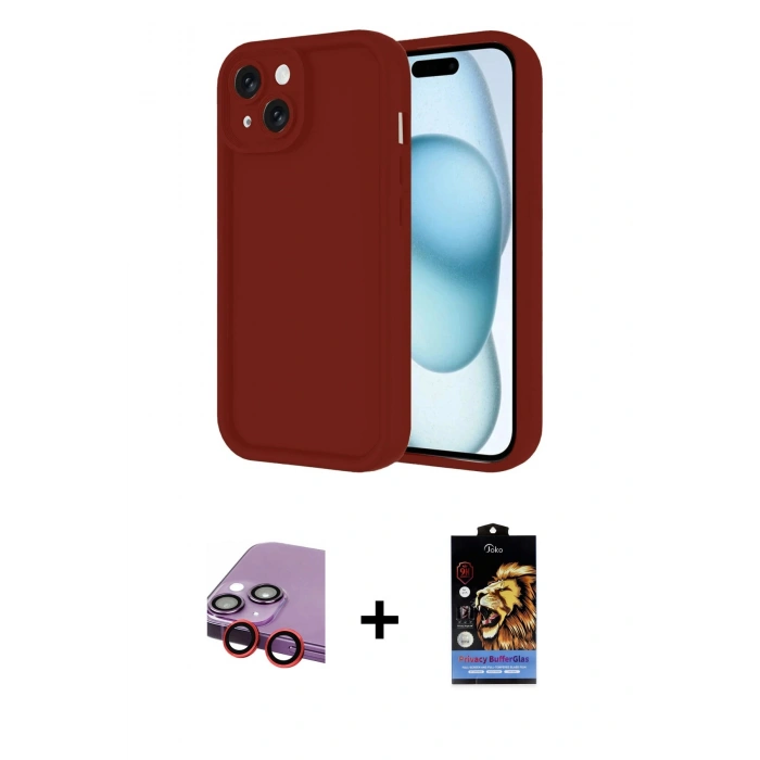 MARSİLYAN™- iPhone 14 Kılıf Yankı Yansıma Özel Seri - Siyah Buffer Hayalet Cam Ekran Koruyucu + Raze Metal Kamera Lens - KI
