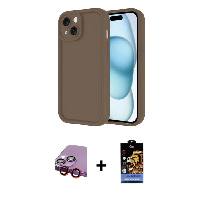 MARSİLYAN™- iPhone 14 Kılıf Yankı Yansıma Özel Seri - Siyah Buffer Hayalet Cam Ekran Koruyucu + Raze Metal Kamera Lens - KI