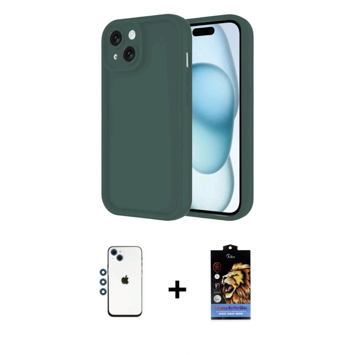 MARSİLYAN™- iPhone 14 Kılıf Yankı Yansıma Özel Seri - Siyah Buffer Hayalet Cam Ekran Koruyucu + Shine Kamera Lens - MI